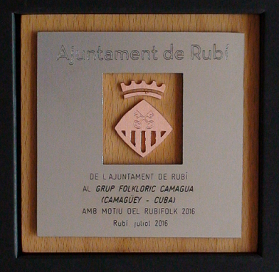 Placa del Reconocimiento del ayuntamiento de Rubí